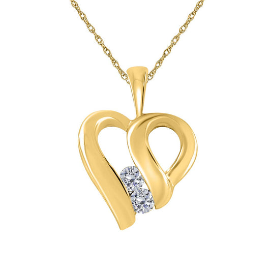 Mauli Jewels Engagement Necklace for Women 0.16 Carat Two Stone Diamond Heart Pendant 4 prongs 10K Yellow Gold With 18'' Chain Mauli Jewels