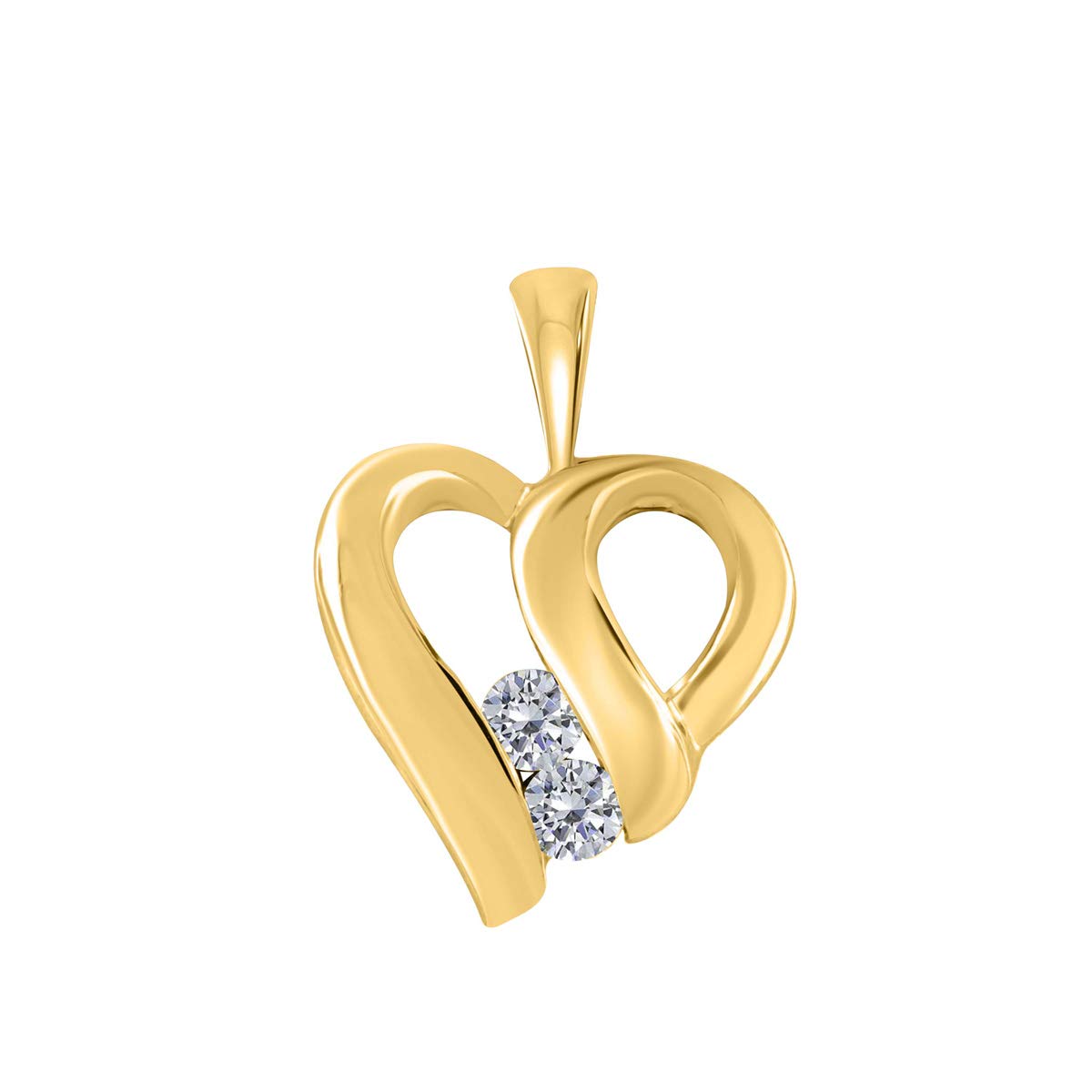 Mauli Jewels Engagement Necklace for Women 0.16 Carat Two Stone Diamond Heart Pendant 4 prongs 10K Yellow Gold With 18'' Chain Mauli Jewels