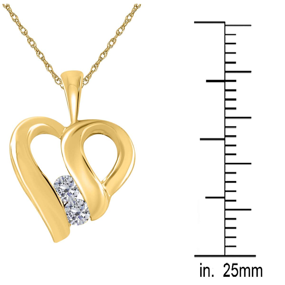 Mauli Jewels Engagement Necklace for Women 0.16 Carat Two Stone Diamond Heart Pendant 4 prongs 10K Yellow Gold With 18'' Chain Mauli Jewels