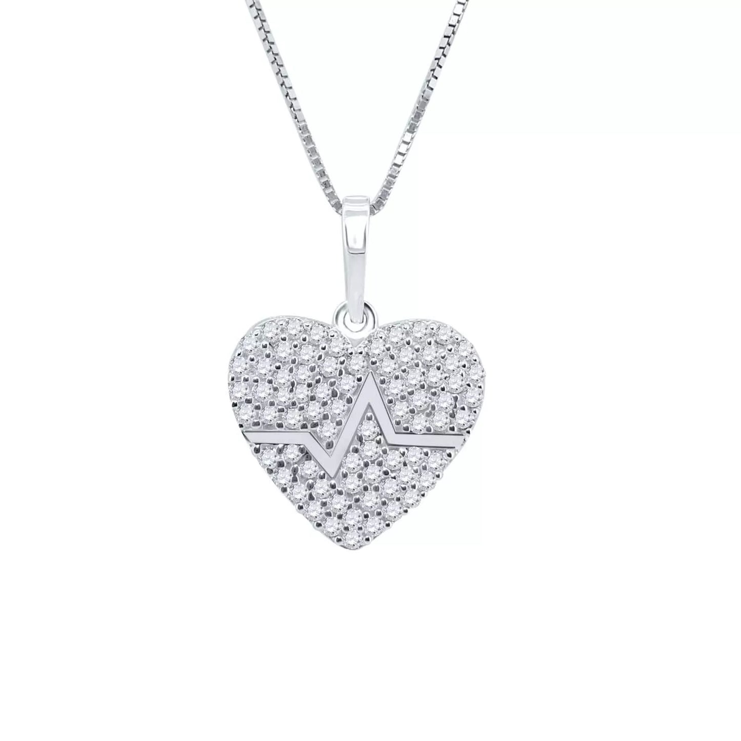 Diamond Heart Pendant Necklace Lifeline Pendant 14K Gold Sterling Silver