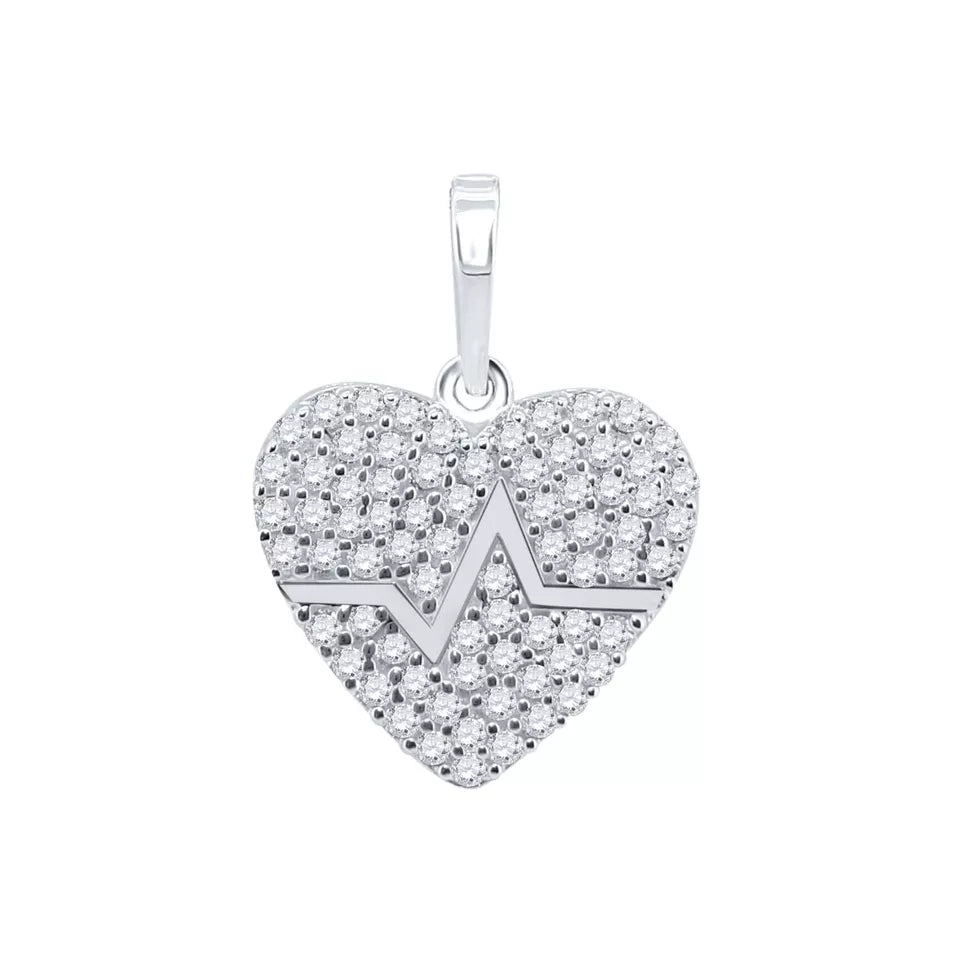 Diamond Heart Pendant Necklace Lifeline Pendant 14K Gold Sterling Silver