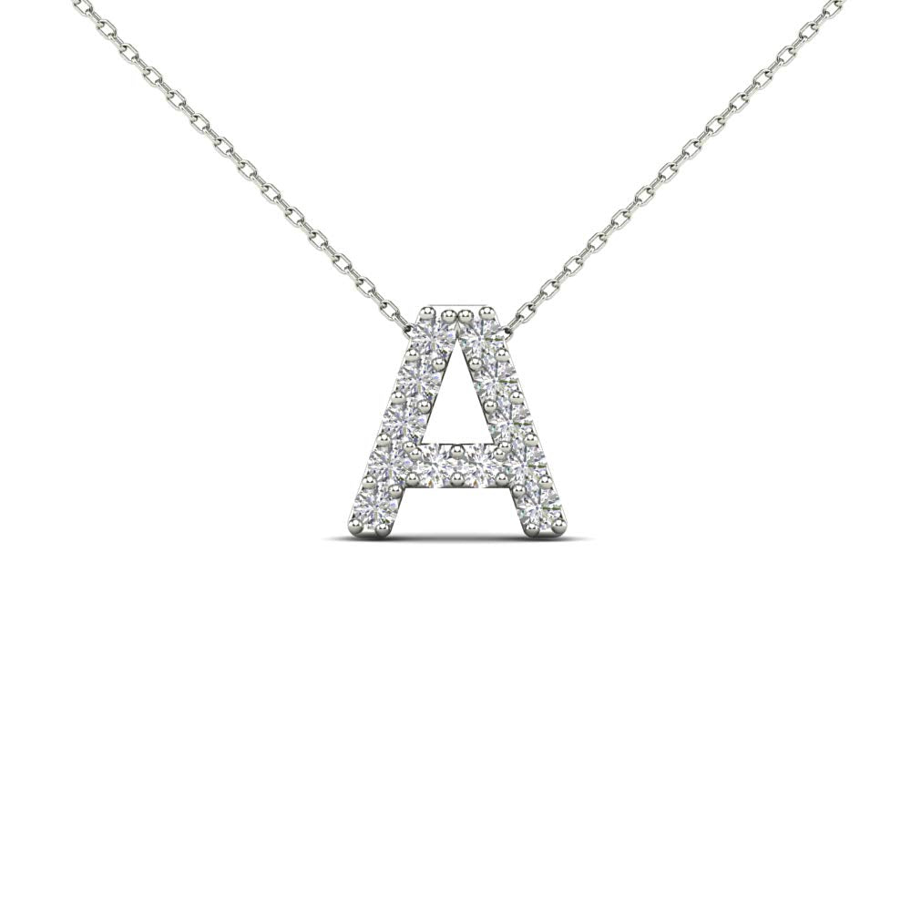 MauliJewels 0.12 Carat Natural White Diamond Initial "A" Pendant Necklace In 14K Yellow and White Gold with 18" Gold cable Chain Mauli Jewels