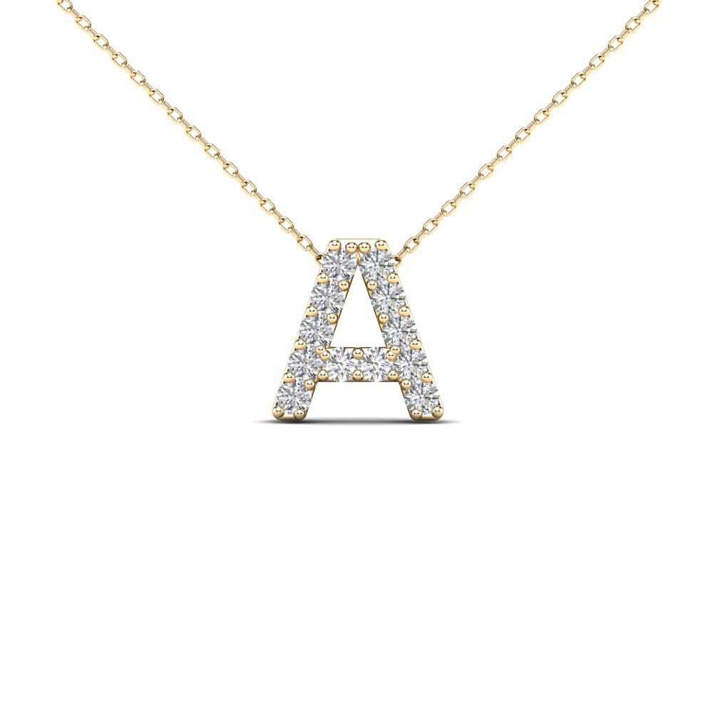 MauliJewels 0.12 Carat Natural White Diamond Initial "A" Pendant Necklace In 14K Yellow and White Gold with 18" Gold cable Chain Mauli Jewels | Initial Pendants