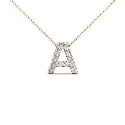 MauliJewels 0.12 Carat Natural White Diamond Initial "A" Pendant Necklace In 14K Yellow and White Gold with 18" Gold cable Chain Mauli Jewels | Initial Pendants