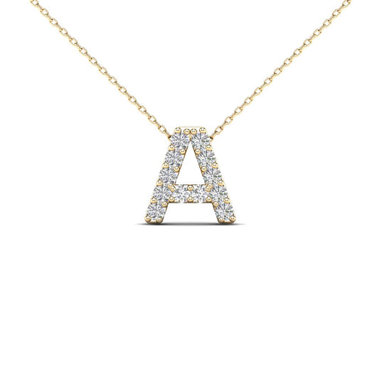 MauliJewels 0.12 Carat Natural White Diamond Initial "A" Pendant Necklace In 14K Yellow and White Gold with 18" Gold cable Chain Mauli Jewels | Initial Pendants