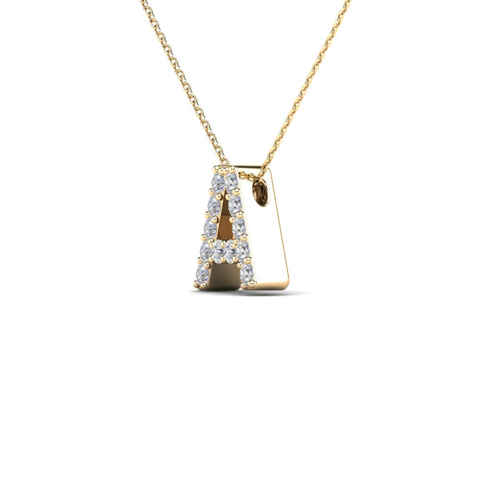 MauliJewels 0.12 Carat Natural White Diamond Initial "A" Pendant Necklace In 14K Yellow and White Gold with 18" Gold cable Chain Mauli Jewels