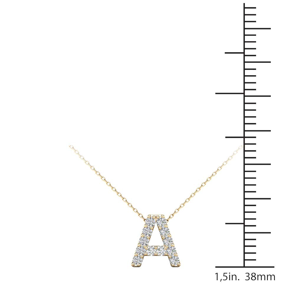 MauliJewels 0.12 Carat Natural White Diamond Initial "A" Pendant Necklace In 14K Yellow and White Gold with 18" Gold cable Chain Mauli Jewels