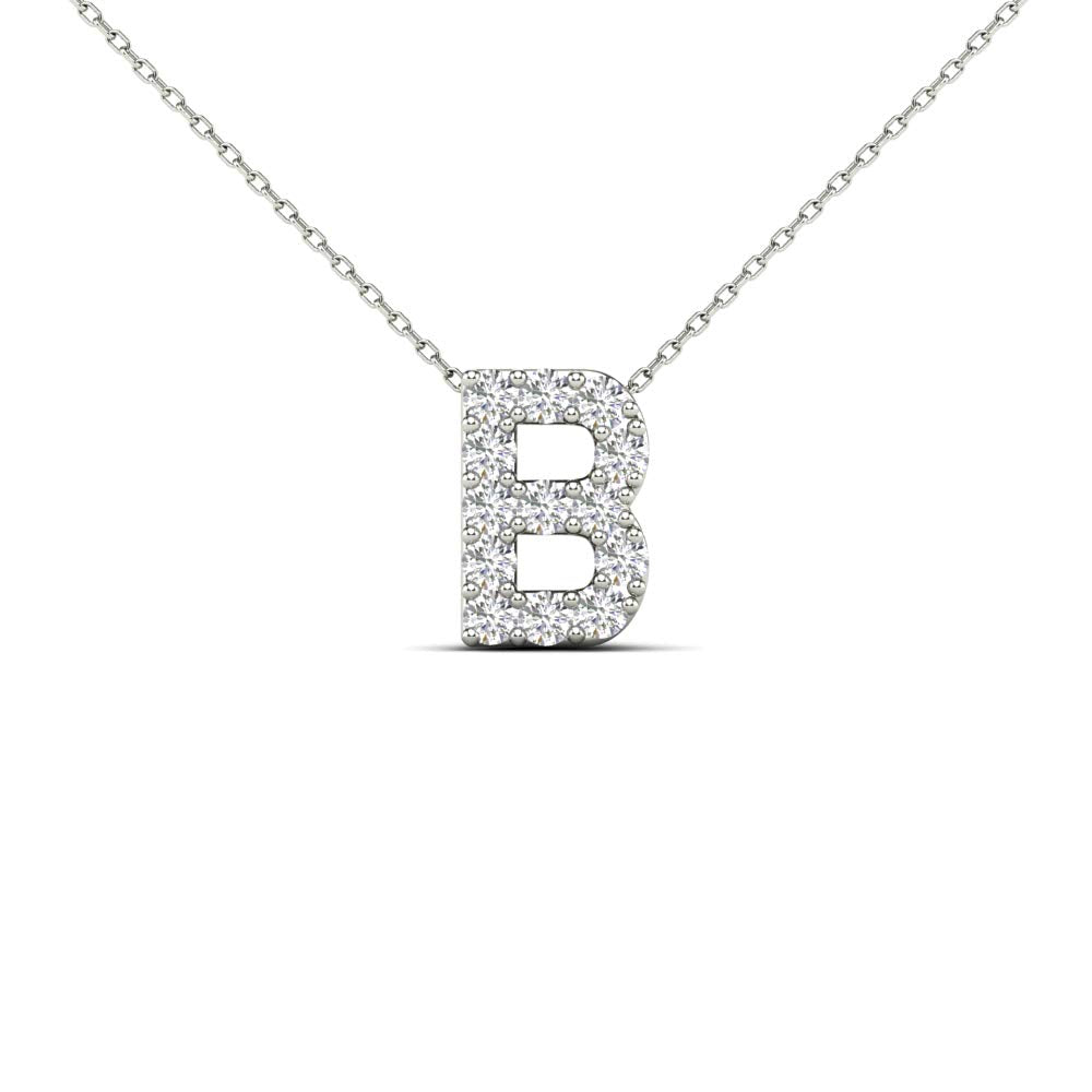 MauliJewels 0.13 Carat Natural White Diamond Initial "B" Pendant Necklace In 14K Yellow and White Gold with 18" Gold Cable Chain Mauli Jewels