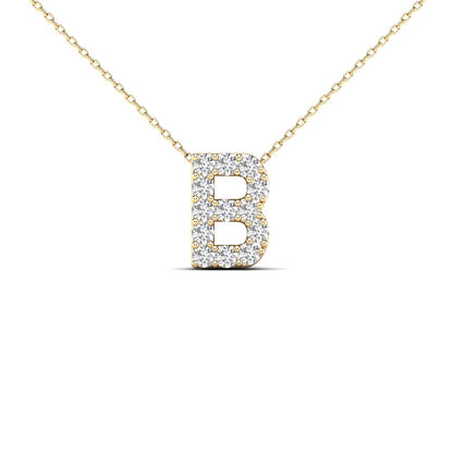 MauliJewels 0.13 Carat Natural White Diamond Initial "B" Pendant Necklace In 14K Yellow and White Gold with 18" Gold Cable Chain Mauli Jewels