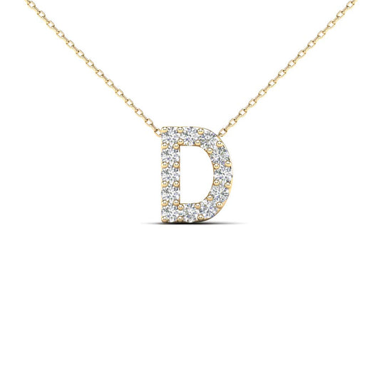 MauliJewels 0.12 Carat Natural White Diamond Initial "D" Pendant Necklace In 14K Yellow and White Gold with 18" Gold Cable Chain Mauli Jewels