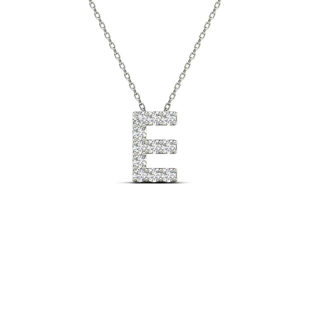 11 Carat Natural White Diamond Initial "E" Pendant Necklace In 14K Yellow and White Gold with 18" Gold Cable Chain initial pendant necklace - Mauli Jewels