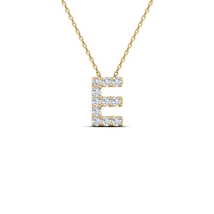 11 Carat Natural White Diamond Initial "E" Pendant Necklace In 14K Yellow and White Gold with 18" Gold Cable Chain initial pendant necklace