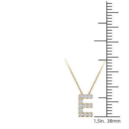 11 Carat Natural White Diamond Initial "E" Pendant Necklace In 14K Yellow and White Gold with 18" Gold Cable Chain initial pendant necklace