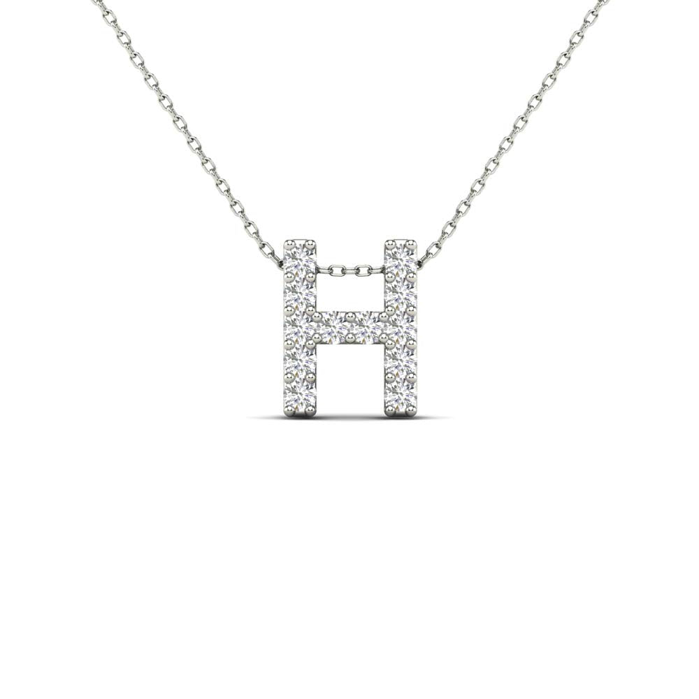 MauliJewels 0.12 Carat Natural White Diamond Initial "H" Pendant Necklace In 14K Yellow and White Gold with 18" Gold Cable Chain Mauli Jewels