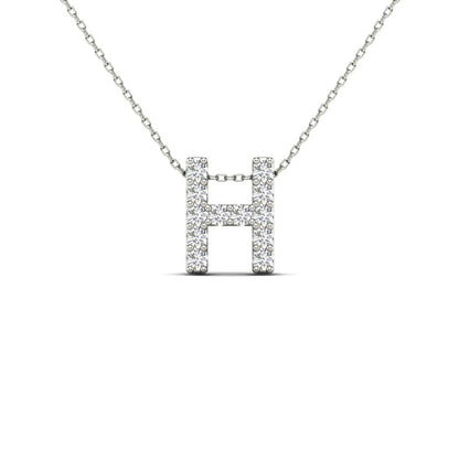 MauliJewels 0.12 Carat Natural White Diamond Initial "H" Pendant Necklace In 14K Yellow and White Gold with 18" Gold Cable Chain Mauli Jewels