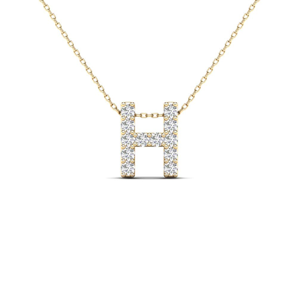 MauliJewels 0.12 Carat Natural White Diamond Initial "H" Pendant Necklace In 14K Yellow and White Gold with 18" Gold Cable Chain Mauli Jewels