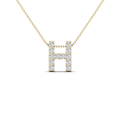 MauliJewels 0.12 Carat Natural White Diamond Initial "H" Pendant Necklace In 14K Yellow and White Gold with 18" Gold Cable Chain Mauli Jewels