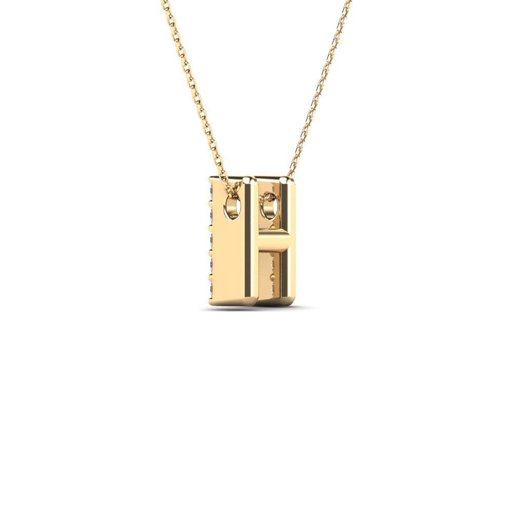 MauliJewels 0.12 Carat Natural White Diamond Initial "H" Pendant Necklace In 14K Yellow and White Gold with 18" Gold Cable Chain Mauli Jewels