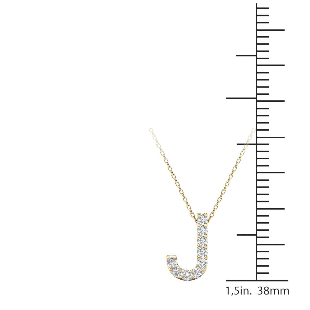 MauliJewels 0.09 Carat Natural White Diamond Initial "J" Pendant Necklace In 14K Yellow and White Gold With 18" Cable Chain Mauli Jewels