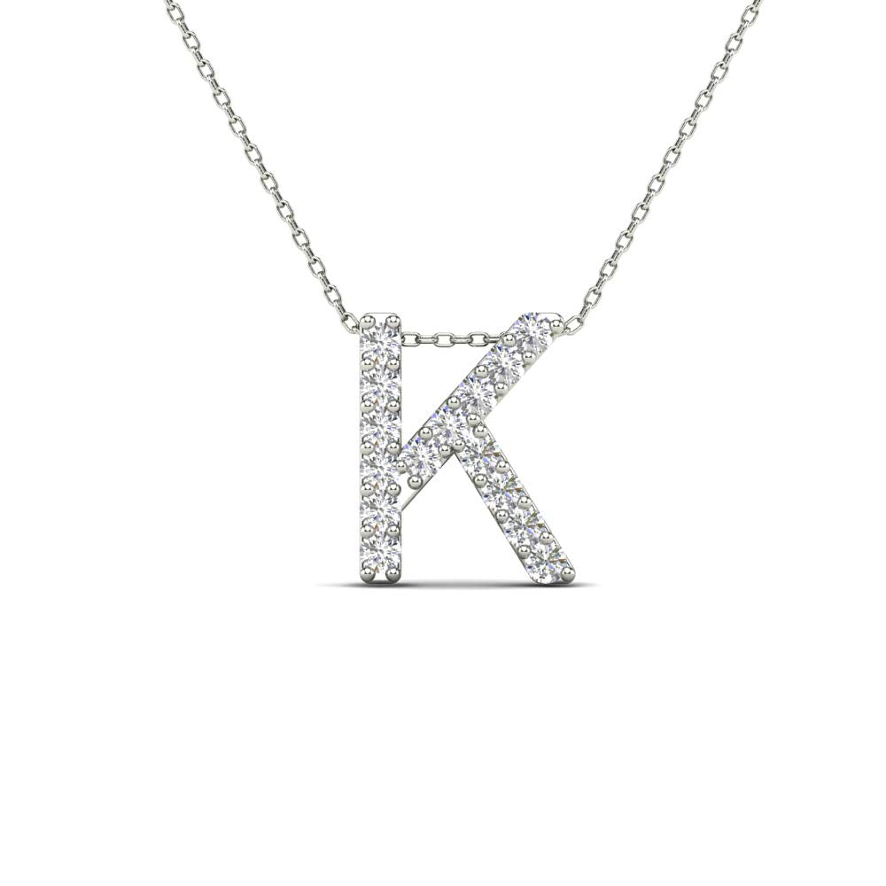 MauliJewels 0.12 Carat Natural White Diamond Initial K Pendant Necklace In 14K White Gold with 18" Gold Cable Chain Mauli Jewels