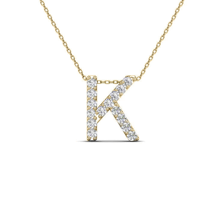 MauliJewels 0.12 Carat Natural White Diamond Initial K Pendant Necklace In 14K White Gold with 18" Gold Cable Chain