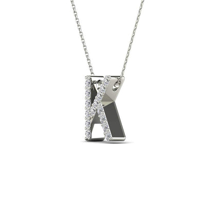 MauliJewels 0.12 Carat Natural White Diamond Initial K Pendant Necklace In 14K White Gold with 18" Gold Cable Chain Mauli Jewels