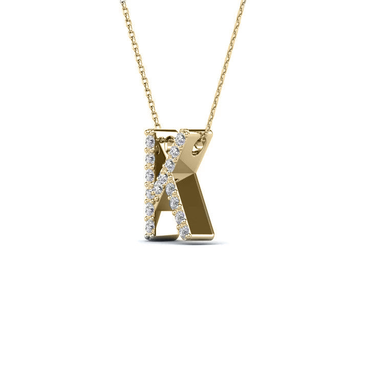 MauliJewels 0.12 Carat Natural White Diamond Initial K Pendant Necklace In 14K White Gold with 18" Gold Cable Chain