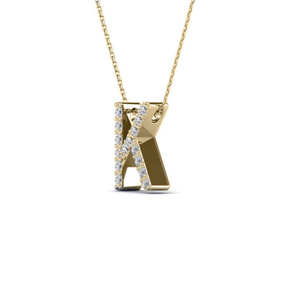 MauliJewels 0.12 Carat Natural White Diamond Initial K Pendant Necklace In 14K White Gold with 18" Gold Cable Chain