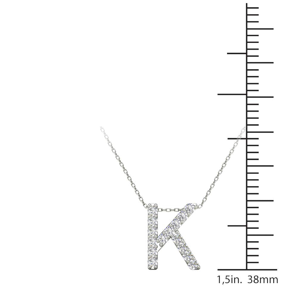 MauliJewels 0.12 Carat Natural White Diamond Initial K Pendant Necklace In 14K White Gold with 18" Gold Cable Chain Mauli Jewels