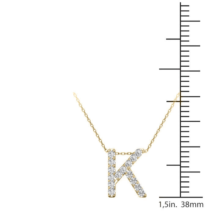 MauliJewels 0.12 Carat Natural White Diamond Initial K Pendant Necklace In 14K White Gold with 18" Gold Cable Chain