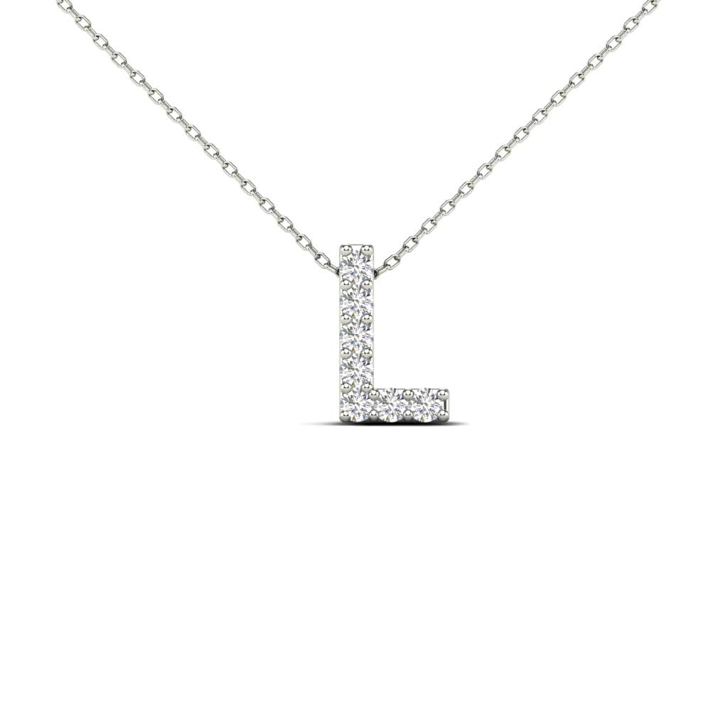 MauliJewels 0.07 Carat Natural White Diamond Initial "L" Pendant Necklace In 14K Yellow and White Gold with 18" Gold Cable Chain Mauli Jewels