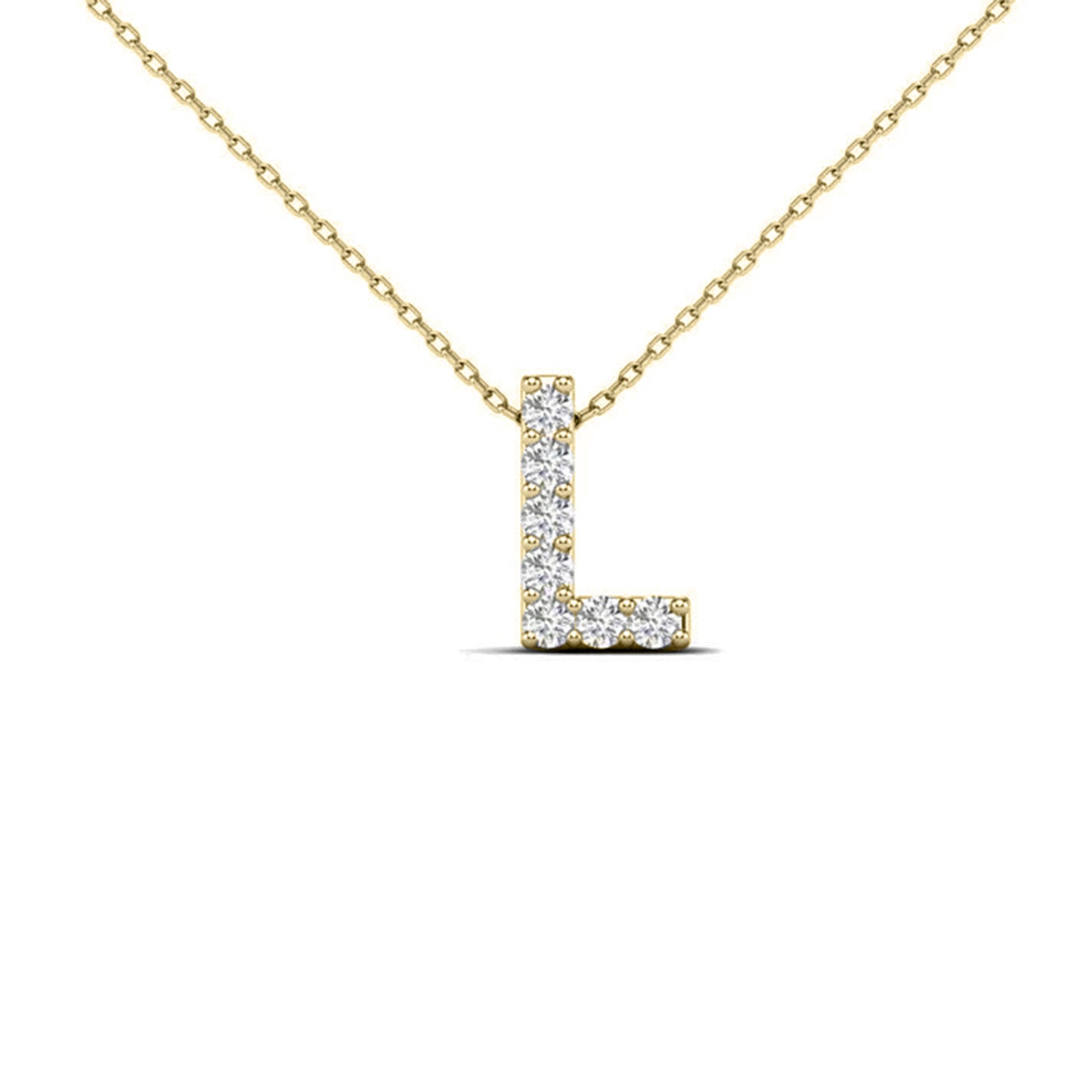 MauliJewels 0.07 Carat Natural White Diamond Initial "L" Pendant Necklace In 14K Yellow and White Gold with 18" Gold Cable Chain