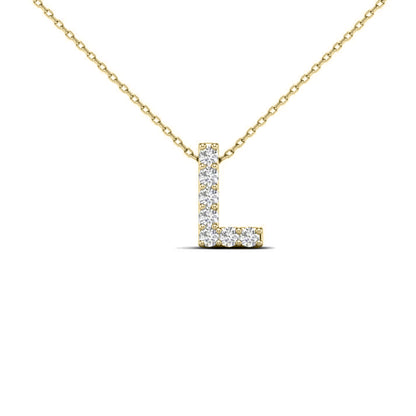 MauliJewels 0.07 Carat Natural White Diamond Initial "L" Pendant Necklace In 14K Yellow and White Gold with 18" Gold Cable Chain