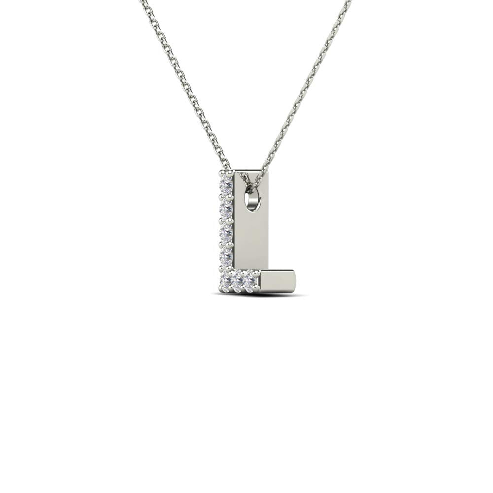 MauliJewels 0.07 Carat Natural White Diamond Initial "L" Pendant Necklace In 14K Yellow and White Gold with 18" Gold Cable Chain Mauli Jewels