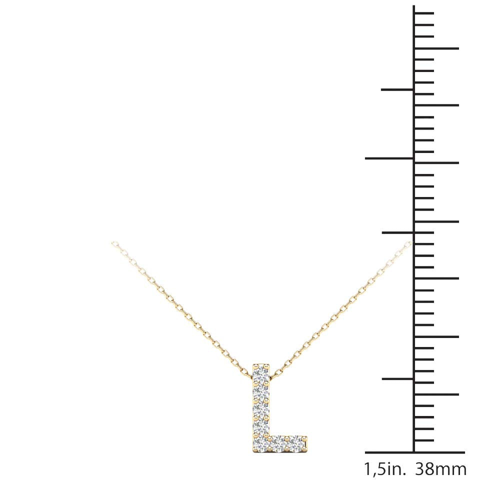 MauliJewels 0.07 Carat Natural White Diamond Initial "L" Pendant Necklace In 14K Yellow and White Gold with 18" Gold Cable Chain Mauli Jewels