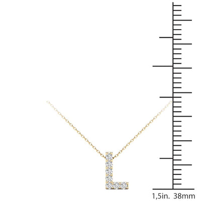 MauliJewels 0.07 Carat Natural White Diamond Initial "L" Pendant Necklace In 14K Yellow and White Gold with 18" Gold Cable Chain Mauli Jewels