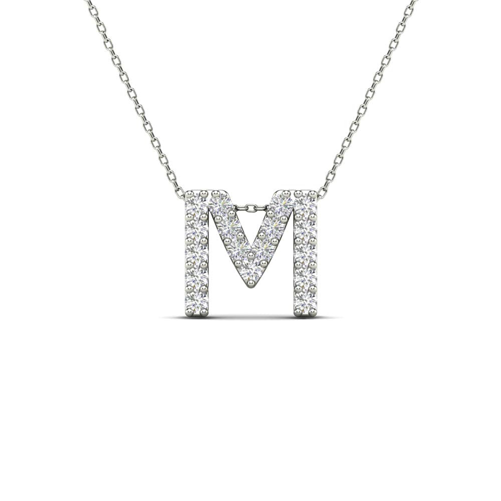 MauliJewels 0.17 Carat Natural White Diamond Initial "M" Pendant Necklace For Women In 14K Yellow and White Gold with 18" Gold Cable Chain Mauli Jewels