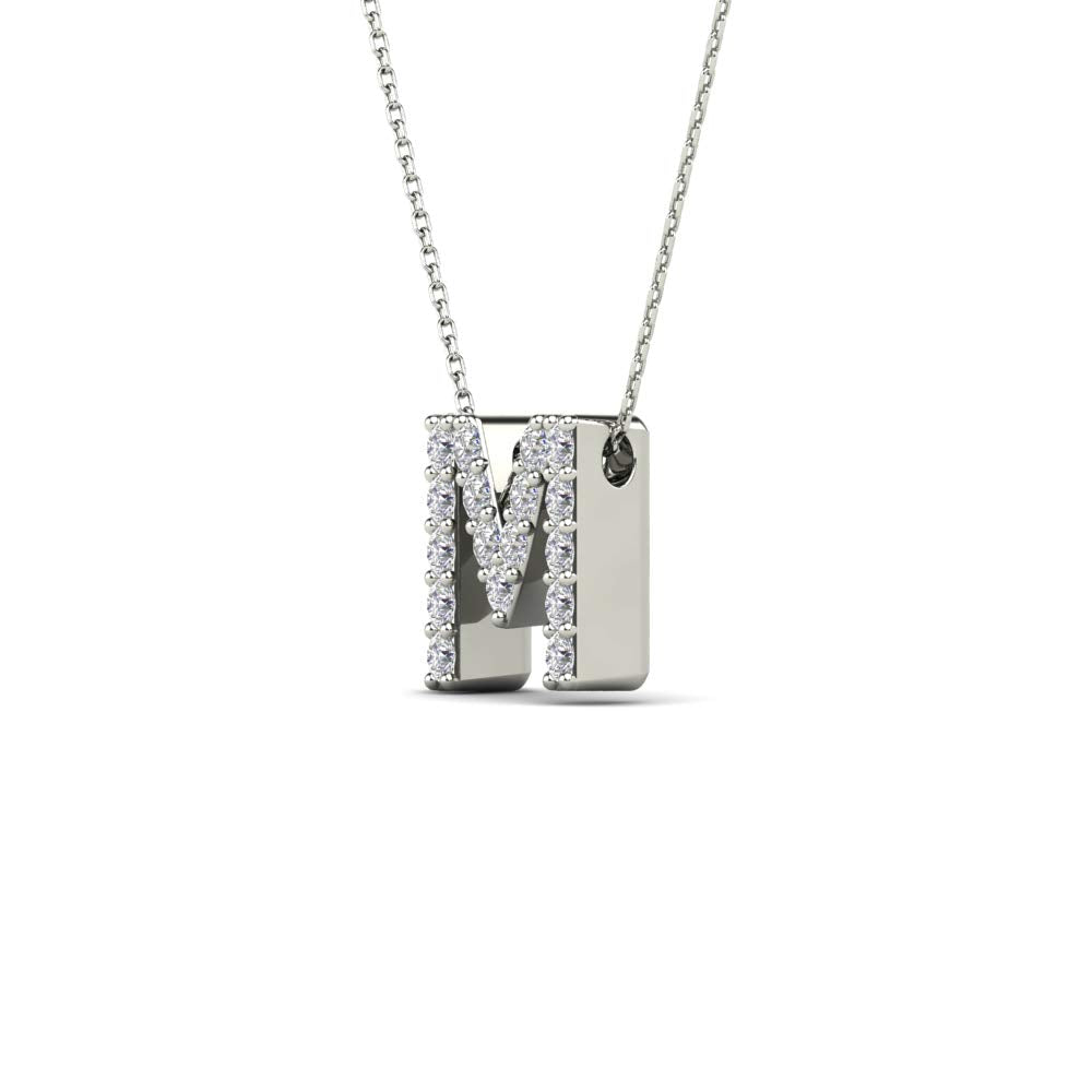 MauliJewels 0.17 Carat Natural White Diamond Initial "M" Pendant Necklace For Women In 14K Yellow and White Gold with 18" Gold Cable Chain Mauli Jewels