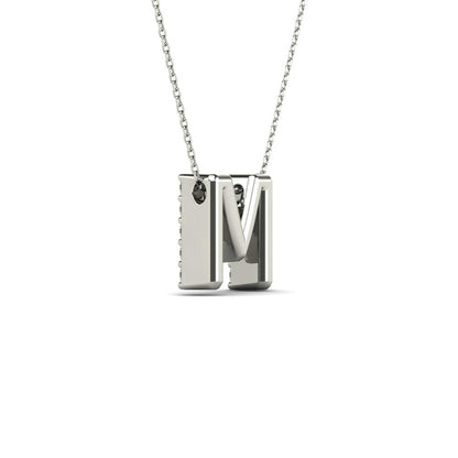 MauliJewels 0.17 Carat Natural White Diamond Initial "M" Pendant Necklace For Women In 14K Yellow and White Gold with 18" Gold Cable Chain Mauli Jewels