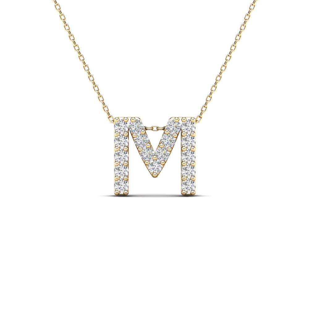 MauliJewels 0.17 Carat Natural White Diamond Initial "M" Pendant Necklace For Women In 14K Yellow and White Gold with 18" Gold Cable Chain Mauli Jewels