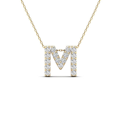 MauliJewels 0.17 Carat Natural White Diamond Initial "M" Pendant Necklace For Women In 14K Yellow and White Gold with 18" Gold Cable Chain Mauli Jewels