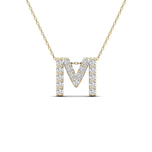 MauliJewels 0.17 Carat Natural White Diamond Initial "M" Pendant Necklace For Women In 14K Yellow and White Gold with 18" Gold Cable Chain Mauli Jewels