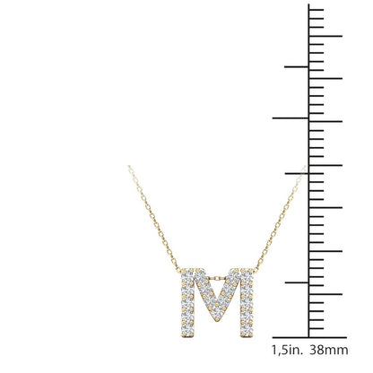 MauliJewels 0.17 Carat Natural White Diamond Initial "M" Pendant Necklace For Women In 14K Yellow and White Gold with 18" Gold Cable Chain Mauli Jewels