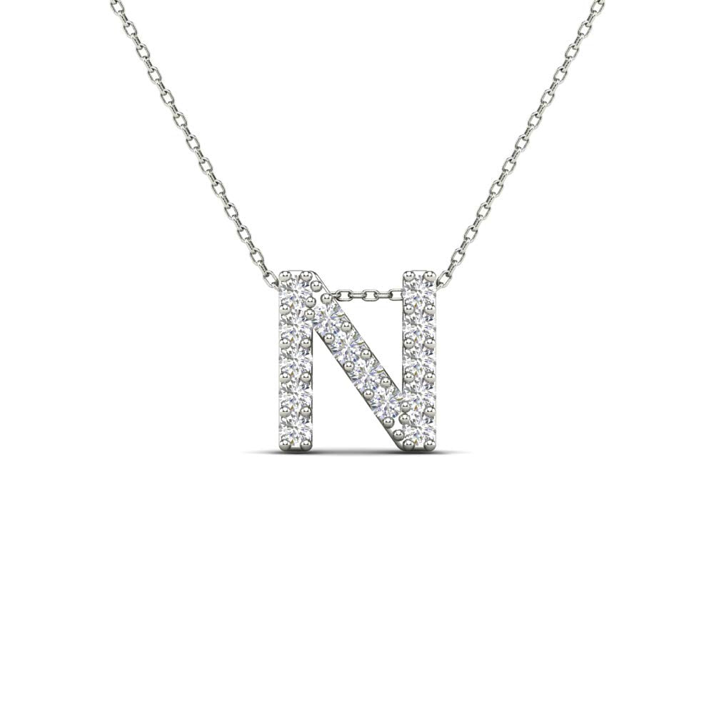 MauliJewels 0.14 Carat Natural White Diamond Initial "N" Pendant Necklace In 14K Yellow and White Gold with 18" Gold Cable Chain Mauli Jewels