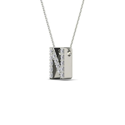 MauliJewels 0.14 Carat Natural White Diamond Initial "N" Pendant Necklace In 14K Yellow and White Gold with 18" Gold Cable Chain Mauli Jewels