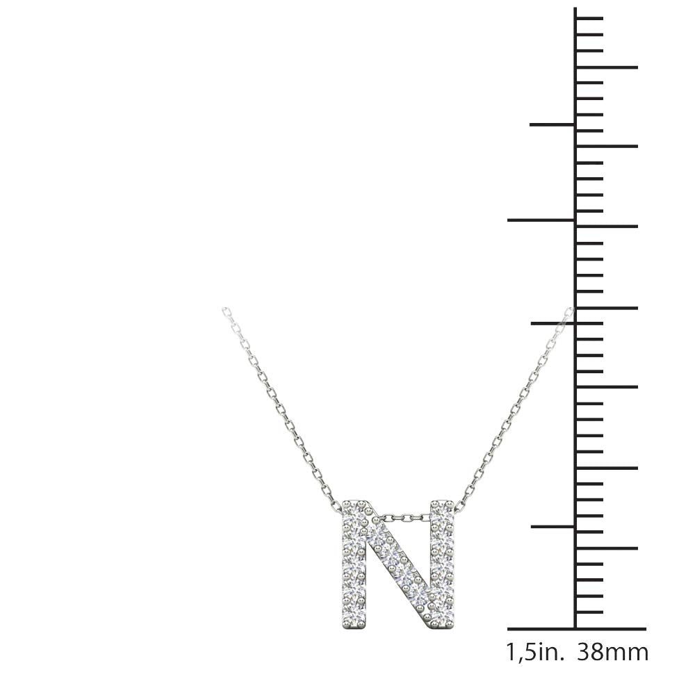 MauliJewels 0.14 Carat Natural White Diamond Initial "N" Pendant Necklace In 14K Yellow and White Gold with 18" Gold Cable Chain Mauli Jewels