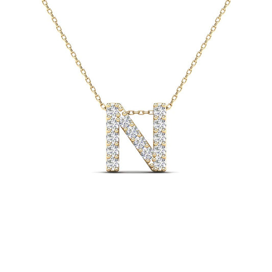 MauliJewels 0.14 Carat Natural White Diamond Initial "N" Pendant Necklace In 14K Yellow and White Gold with 18" Gold Cable Chain Mauli Jewels