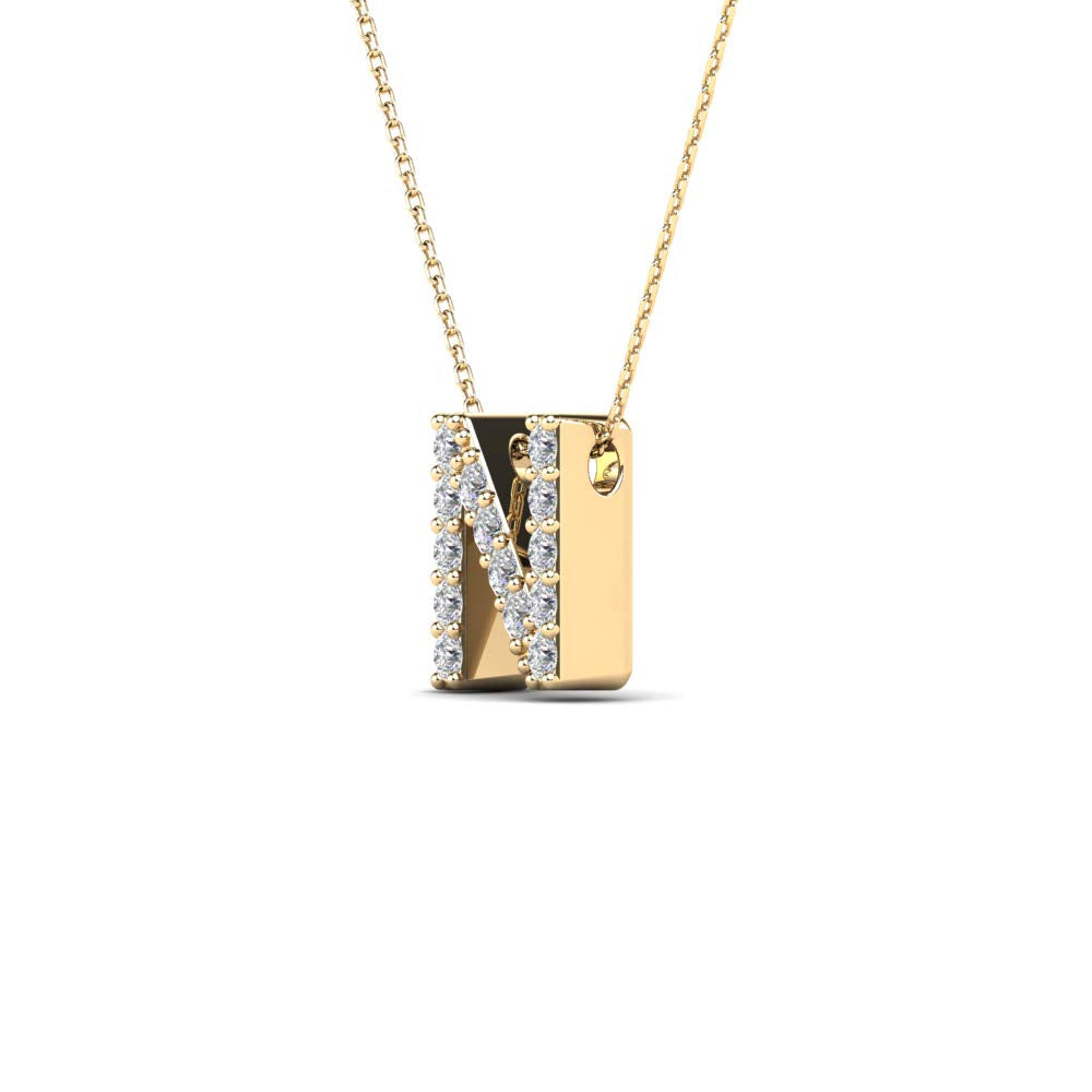 MauliJewels 0.14 Carat Natural White Diamond Initial "N" Pendant Necklace In 14K Yellow and White Gold with 18" Gold Cable Chain Mauli Jewels