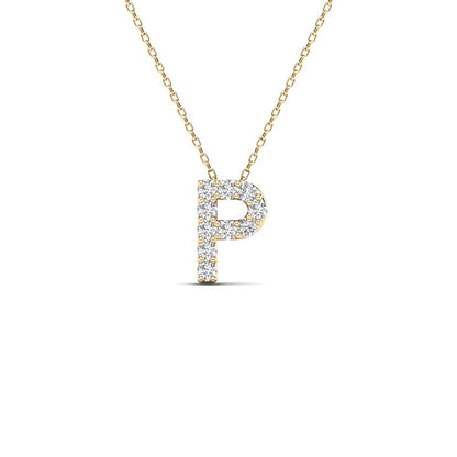 MauliJewels 0.10 Carat Natural White Diamond Initial "P" Pendant Necklace In 14K Yellow and White Gold with 18" Gold Cable Chain Mauli Jewels