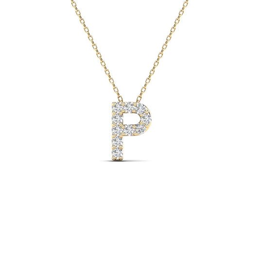 MauliJewels 0.10 Carat Natural White Diamond Initial "P" Pendant Necklace In 14K Yellow and White Gold with 18" Gold Cable Chain Mauli Jewels